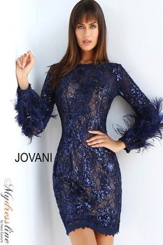 Jovani 63351 Amazing evening dress at a fraction of the price! Feather Cocktail Dress, Fitted Cocktail Dress, Embellished Cocktail Dress, Dazzling Dress, Long Formal Gowns, Long Cocktail Dress, Long Sleeve Cocktail Dress, Formal Dresses Short, Casual Wedding Dress