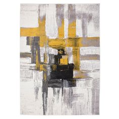 an abstract painting with yellow and grey colors