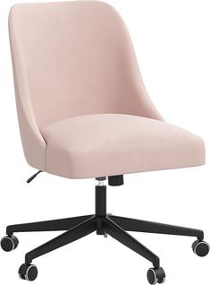 a pink office chair with wheels and casteors