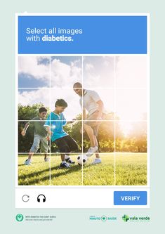 an image of two men playing soccer on the grass with words select all images with diabetias