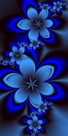 an abstract blue and black background with flowers