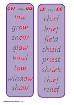 two purple bookmarks with words that spell out the word