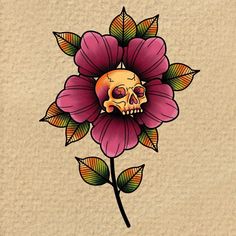 a skull sitting on top of a flower