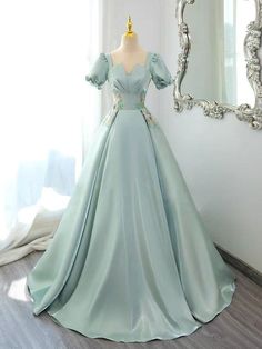 Conservative Prom Dresses Classy, Ball Gown Green, Formal Dress Pictures, Green Long Prom Dress, Green Satin Prom Dress, Prom Dress Green, Mint Green Prom Dress, Multi Way Dress, Velvet Prom Dress