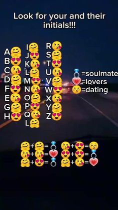 an image of some emoticions on the road with words that say, look for your and their initials