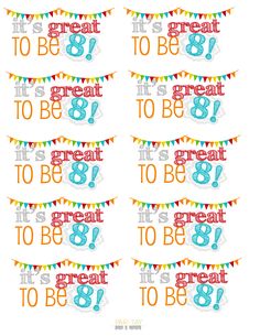 an image of birthday decorations with the words it's great to be in blue and orange