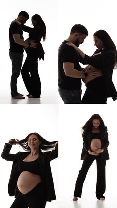 a pregnant woman is holding her husband's belly