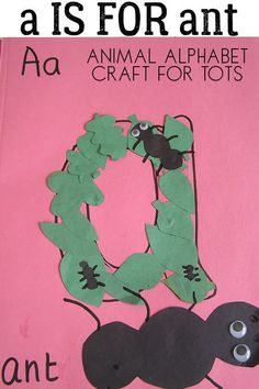 an animal alphabet craft for tots is shown on a pink background with the letter q