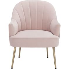 a pink chair with gold legs on a white background