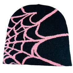 Thick Warm Autumn Knitted Hat Women Men's Halloween Jacquard Hip Hop Winter Unisex Spider Web Beanie In Black With Baby Pink Spiderweb One Size Fits Most Adults All Of My Items Are Either One-Of-A-Kind, Vintage, Gently Worn Or Made In Very Limited Quantities, So If Something Catches Your Eye, Snap It Up Before Someone Else Does. Pink One-size Beanie, Pink Novelty Winter Hats, Halloween Beanie One Size Fits Most, Black Knitted Hat For Halloween, Black Novelty Beanie For Winter, Black Novelty Beanie One Size Fits Most, Black Halloween Beanie Hat, Black Novelty Beanie Hat, Halloween One Size Beanie Cap