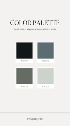 the color palette for woodmore, nevada, willow grove, and pumic