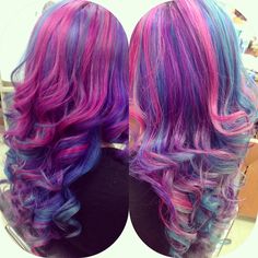 Pink Purple And Blue Hair, Pink Purple Blue Hair, Blue And Pink Hair, Gyaru Hair, Pretty Hair Color, Dye My Hair