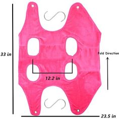 a pink object with holes in the middle and measurements for each piece to be placed on