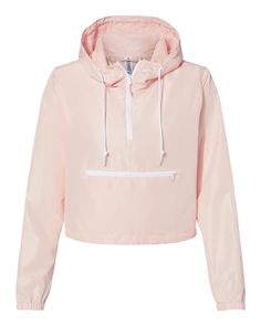 Women's Lightweight Quarter-Zip Pullover Crop Windbreaker - BLUSH/ WHITE ZIPPER - XS | Independent Trading Co. Women's Lightweight Quarter-Zip Pullover Crop Windbreaker Jacket in Blush/White Zipper Size XS | Polyester Neck Tightening, Sporty Jacket, Girls Rules, Active Wear Outfits, Cropped Style, Quarter Zip Pullover, Wearing Clothes, Sports Top, Embroidered Design