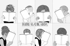 people reading books in different positions with the words people reading books written on their faces