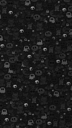 black and white skulls wallpaper with lots of different faces on it's surface