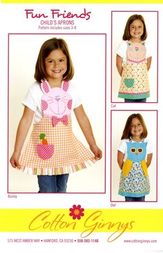 the children's apron and dress pattern is shown