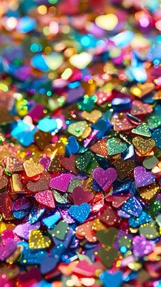 multicolored hearts are scattered on top of each other in this close up photo