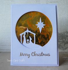 a christmas card with a nativity scene on it