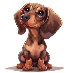 a cartoon dachshund dog sitting down with its eyes wide open and looking at the camera