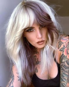 Shag Silver Hair, Super Short Messy Hair, Platinum Blonde Hair With Black Peekaboo, Block Haircolor, Blonde Hair With Peekaboo Color, Fairy Hair Color, Colour Blocking Hair, Cosmo Hair, E Girl Hairstyles