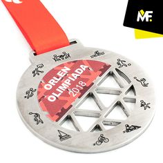 a medal with an orange ribbon around it and the name of the event on it