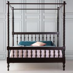 Spool Canopy Poster Bed Three Drawer Dresser, Steel Bed Frame, Beautiful Bed, Steel Bed, Farrow And Ball Paint, Poster Bed, Canopy Bed, Bed Sets, Wood Beds