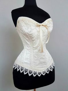 "Handmade Just for you! This stunning ivory duchesse and lace corset is the perfect wedding bodice to team with a skirt of your choice . Fully steel boned this romantic wedding bodice is historically designed to minimize your waist and smooth your silhouette. I would be honored to custom make this corset just for you! Please allow 4-6 weeks roll shipping. Please supply Full bust Waist at 1.5\" above navel Hip at widest" Wedding Corset, Victorian Corset, Bridal Corset, Victorian Wedding, Corset Lace, Lace Corset, White Bridal, The Perfect Wedding, French Lace