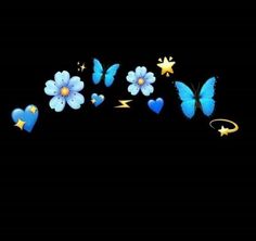 blue butterflies and stars on a black background