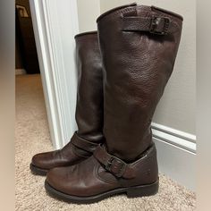 Frye Boots In Amazing Condition! Measure Approximately 15 Inches Shaft Height. Size 7.5 Frye Boots, Frye Shoes, Moto Boots, Size 7, Buckle, Women Shoes, Boots, Women Shopping, Color