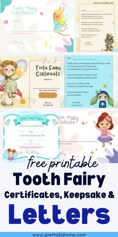 tooth fairy certificate with the text free printable teeth fairy certificates, keeps and letters