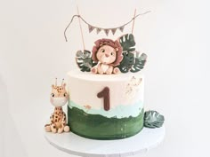 Jungle lion giraffe żyrafa tort dla chłopca na roczek dżungla monstery 1thbirthday cake Jungle Birthday Cakes, Jungle Cake, 1st Birthday Cakes