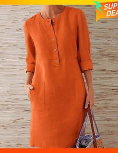 I like this. Do you think I should buy it? Sukienki Plus Size, Linen Shift Dress, Line Dresses, Shift Dresses, Cotton Linen Dresses, A Line Dresses, Sleeve Dresses, Vestido Casual, Vanuatu