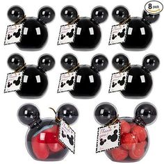 12 mickey mouse party favors with black and red candies for each guest to have