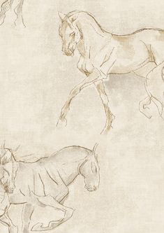 two drawings of horses and a man in the process of being drawn by someone else