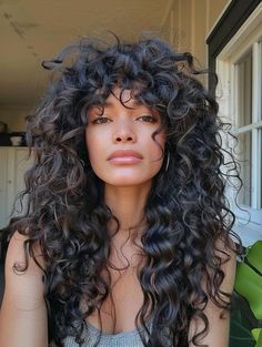 Edgy Updos For Long Hair, Wild Curly Hair Aesthetic, Curl Layers, Long Curly Wolf Cut, Shaggy Curly Hair Long, Long Curly Shag Haircut, Defined Curly Hair, Long Curly Hair With Bangs