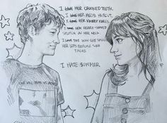 a drawing of two people talking to each other