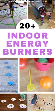 the top 20 indoor energy activities for children to play with and learn numbers, shapes, and colors