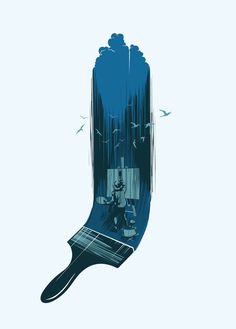 an illustration of a hair brush with birds flying around it