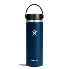 the hydro flask water bottle is shown in blue