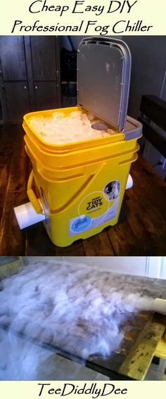 two pictures showing how to clean and diy professional fog chiller from the floor