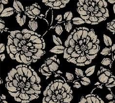 a black and white floral pattern with large flowers on the bottom half of the image