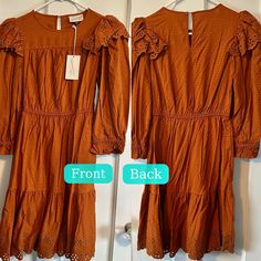 Brand New With Original Tags, Never Worn, Universal Thread Target Brand, Women’s Size Xs Prairie Dress In Gorgeous Vibrant Rust Orange Color. Dress Has Eyelet Floral Design At Sleeves And Hemline. Comes From A Very Clean And Smoke-Free Home. Nwt Perfect For Prairie And 70s Hippie Style! Orange Ruffled Midi Dress For Fall, Orange Knee-length Cotton Midi Dress, Orange Cotton Knee-length Midi Dress, Fitted Orange Cotton Midi Dress, Fall Orange Midi Dress For Brunch, Orange Midi Dress For Fall Brunch, Bohemian Fall Dresses, Light Teal Dress, Long Teal Dress