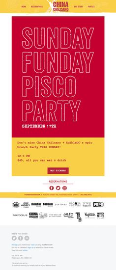 an event poster with the words sunday fund day, pisco party and other activities