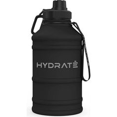 a black water bottle with the word hydra written on it