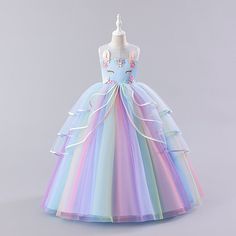 Season:Summer,Spring; Fabric:Polyester; Sleeve Length:Sleeveless; Dress Length:Maxi; Look After Me:Machine wash; Gender:Girls'; Style:Sweet; Occasion:Party; Kids Apparel:Dress; Age Group:Kids; Fit Type:Regular Fit; Dresses Type:Tulle Dress; Pattern:Color Block,Rainbow; Age:3-12 Years; Listing Date:09/03/2020; Bust:; Length:; Shoulder Width:; Waist:; Pattern Theme:Unicorn; Neckline:Crew Neck Unicorn Dresses, Rainbow Unicorn Party, Girl Woodland, Wings Dress, Wedding Party Bridesmaid, Cheap Party Dresses, Boho Festival Fashion, Unicorn Dress, Party Dresses Online