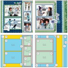 the layouts for an album with photos and text on it, including two pictures