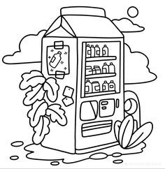 a cartoon drawing of a grocery vending machine