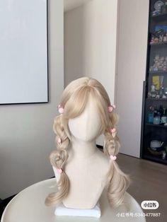 Blonde Hair Korean, Cute Wig, Y2k Hairstyles, Spring Hair Color, Bow Hairstyle