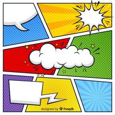 pop art comic book page with speech bubbles and stars in the sky, on colorful background